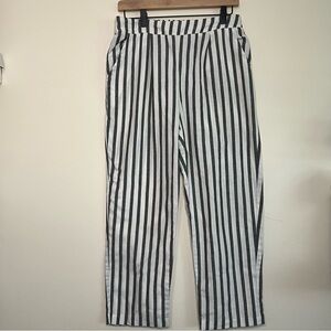 Skies Are Blue Black White Striped Cotton Pants M Pull-On High Rise‎